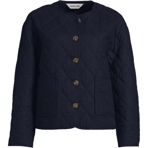 Soft Ease Linen Blend Diamond Quilted Jacket, Women, size: XL, regular, Blue, by Lands' End