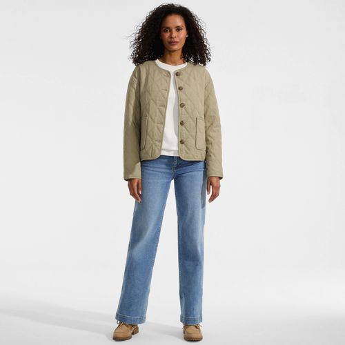 Soft Ease Linen Blend Diamond Quilted Jacket, Women, size: S, regular, Green, by Lands' End