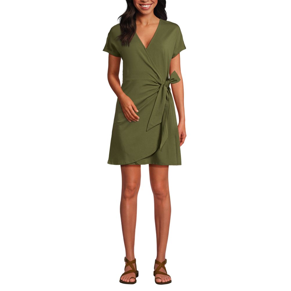 Women's Cotton Modal V Neck Mini Wrap Dress | Lands' End