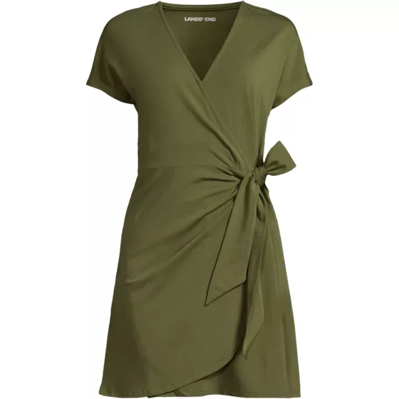 Women's Cotton Modal V-neck Mini Wrap Dress - primary