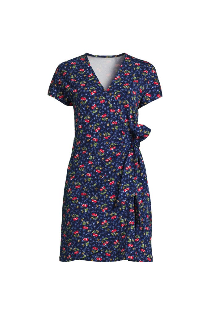 Lands' End Women's Petite Cotton Modal V-neck Mini Wrap Dress In Blue