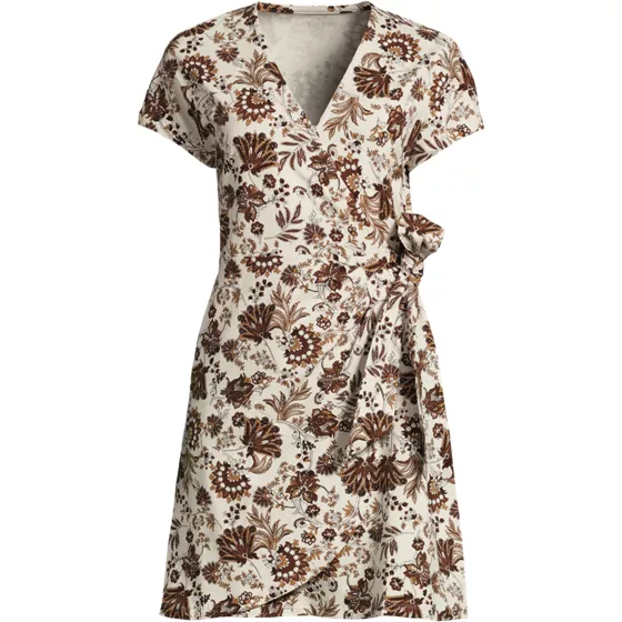 Women's Plus Size Cotton Modal V-neck Mini Wrap Dress - primary