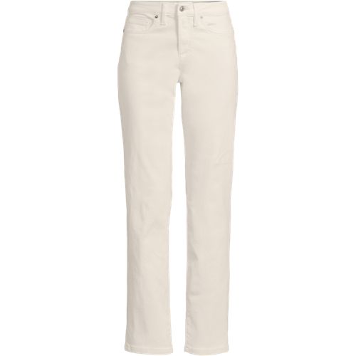 All-Day Coolmax Stretch Denim Jeans, Straight Leg, Women, size: 12, regular, Ivory, by Lands' End