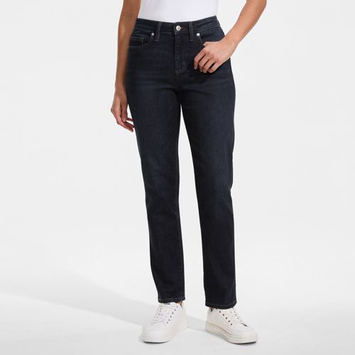  Lands' End All-day Coolmax Straight Fit Jeans Mid Waist, Damen, Größe:34 Regular, Blau, By Lands' End 