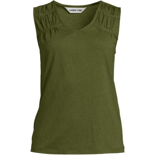 Soft Drape Linen Blend Sleeveless Top, Women, size: 1XL, plus, Green, Linen/Cotton Modal, by Lands' End