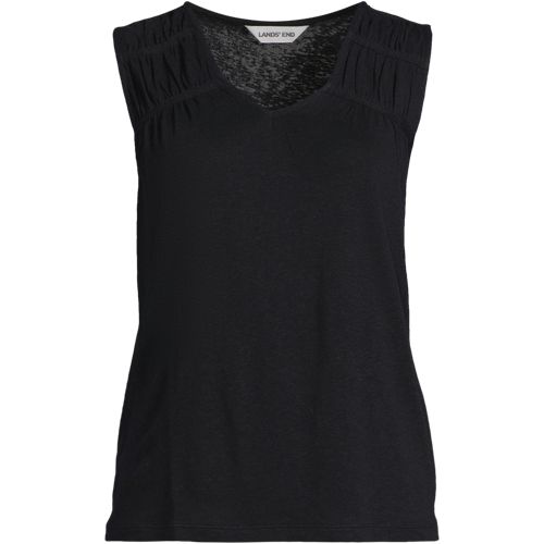 Soft Drape Linen Blend Sleeveless Top, Women, size: M, regular, Black, Linen/Cotton Modal, by Lands' End