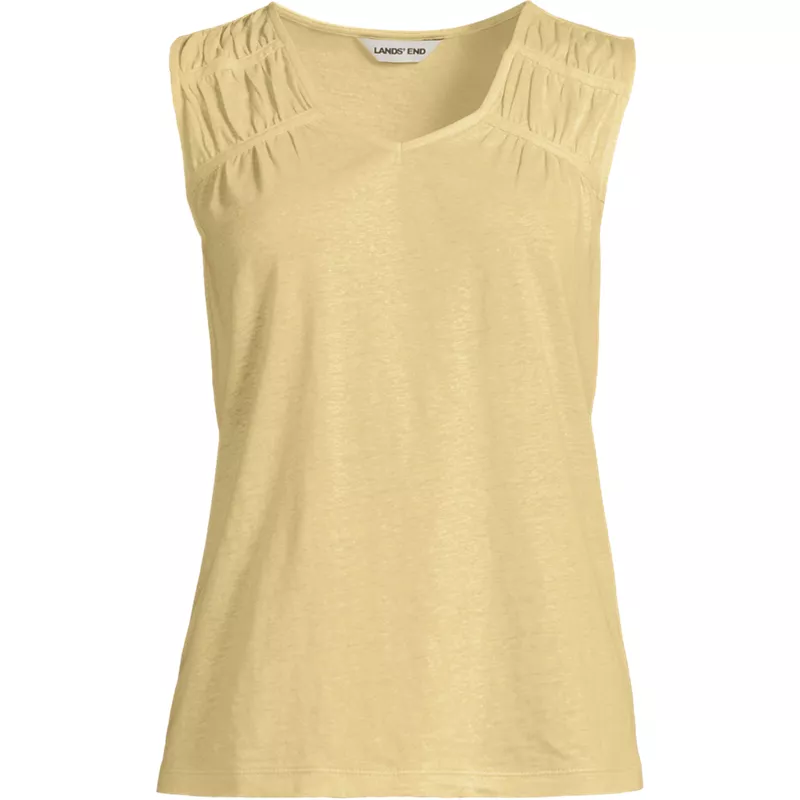 Women's Linen Blend Smocked Flowy Tank, Front