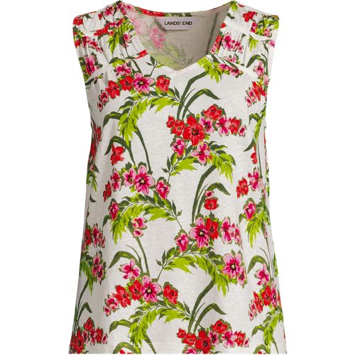 Soft Drape Linen Blend Sleeveless Top, Women, size: 1XL, plus, Ivory, Linen/Cotton Modal, by Lands' End