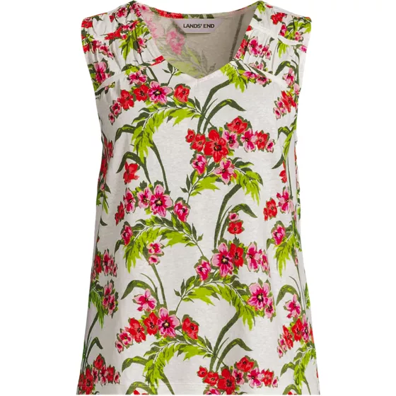 Women's Plus Size Linen Blend Smocked Flowy Tank - primary