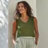 Women's Linen Blend Smocked Flowy Tank, alternative image