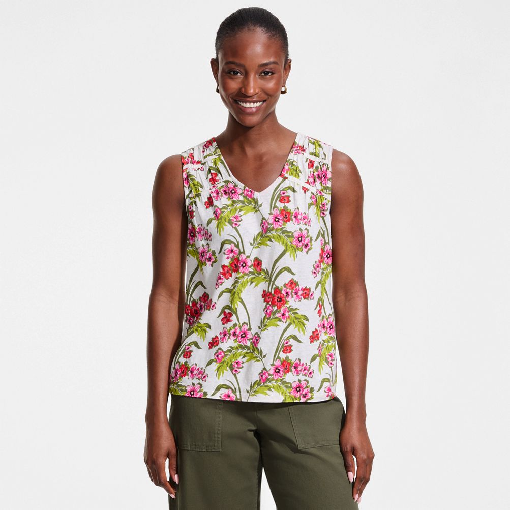 トップス HIGH DENSITY FINX LINEN WEATHER TANK Women's Linen Blend Smocked Flowy Tank | Lands' End