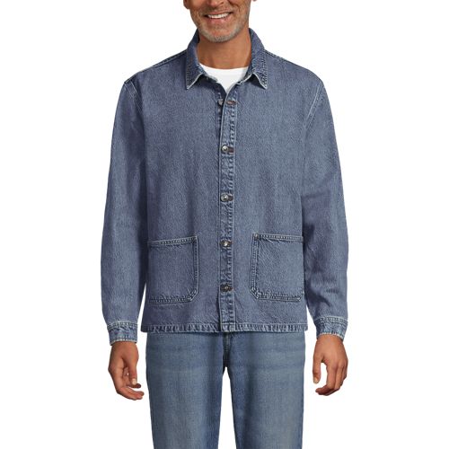  Lands' End Soft Comfort Hemdjacke Im Leinenmix, Herren, Größe:44-46 Regular, Blau, Baumwolle/leinen/baumwoll-mischung, By Lands' End 