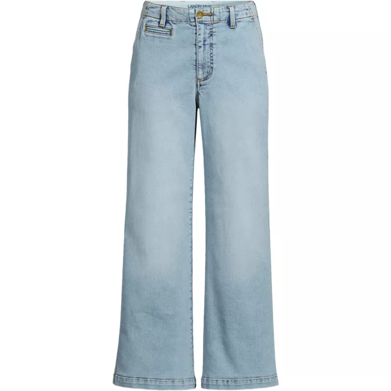 Women's Plus Size Denim Mid Rise Wide Leg Ankle Jeans, Front