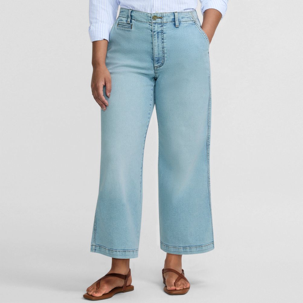 Women's Recover Denim Mid Rise Wide Leg Ankle Jeans | Lands' End