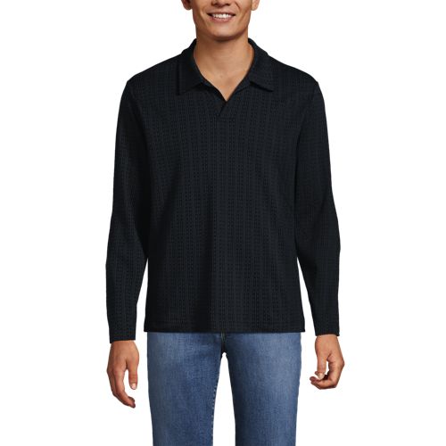  Lands' End Supima Langarm-poloshirt Mit Offenem Kragen, Herren, Größe:44-46 Regular, Blau, Baumwolle, By Lands' End 