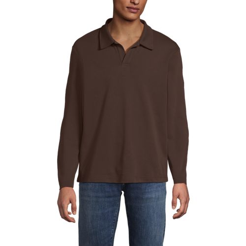  Lands' End Supima Langarm-poloshirt Mit Offenem Kragen, Herren, Größe:44-46 Regular, Braun, Baumwolle, By Lands' End 