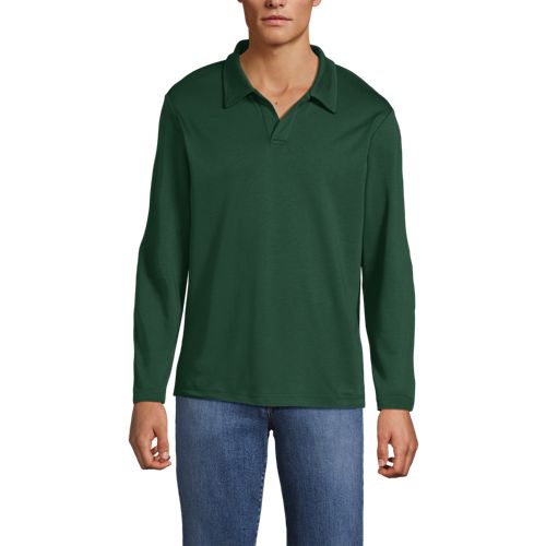  Lands' End Supima Langarm-poloshirt Mit Offenem Kragen, Herren, Größe:44-46 Regular, Grün, Baumwolle, By Lands' End 