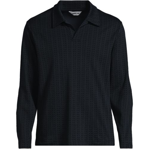 Supima Johnny Collar Polo Top, Men, size: M, regular, Blue, Cotton, by Lands' End