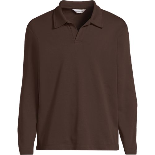 Supima Johnny Collar Polo Top, Men, size: L, regular, Brown, Cotton, by Lands' End