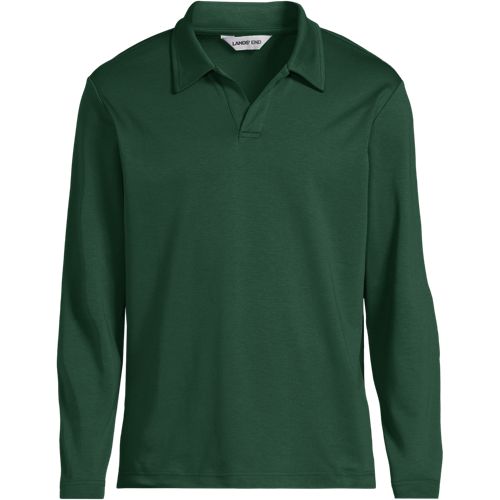 Supima Johnny Collar Polo Top, Men, size: L, regular, Green, Cotton, by Lands' End