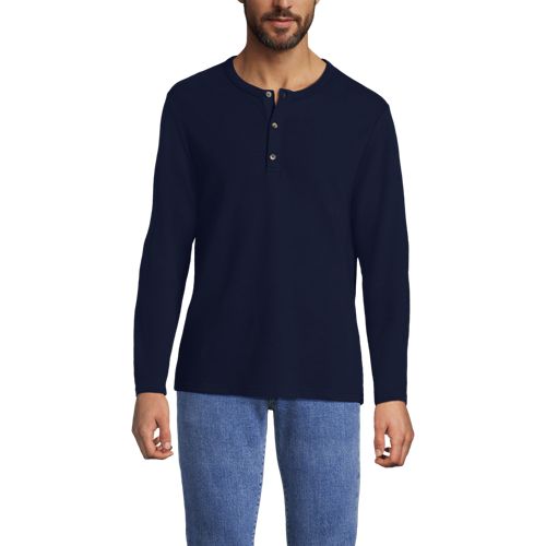  Lands' End Ottoman-henleyshirt Mit Langen ärmeln, Herren, Größe:44-46 Regular, Blau, Baumwolle/polyester/baumwoll-mischung, By Lands' End 
