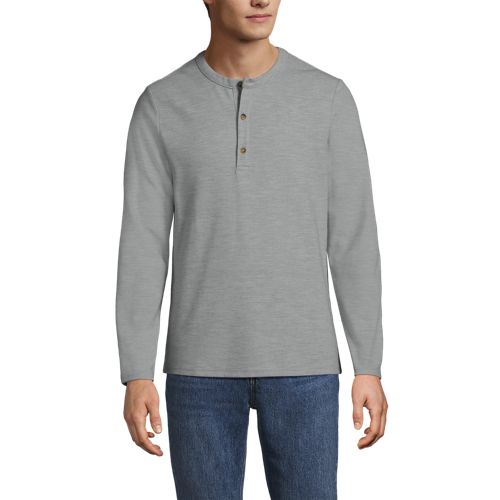  Lands' End Ottoman-henleyshirt Mit Langen ärmeln, Herren, Größe:44-46 Regular, Grau, Baumwolle/polyester/baumwoll-mischung, By Lands' End 