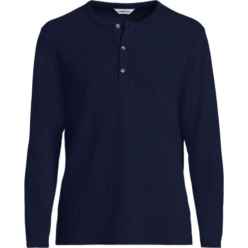 Long Sleeve Henley Ottoman Top, Men, size: M, regular, Blue, Cotton/Polyester/Cotton-blend, by Lands' End