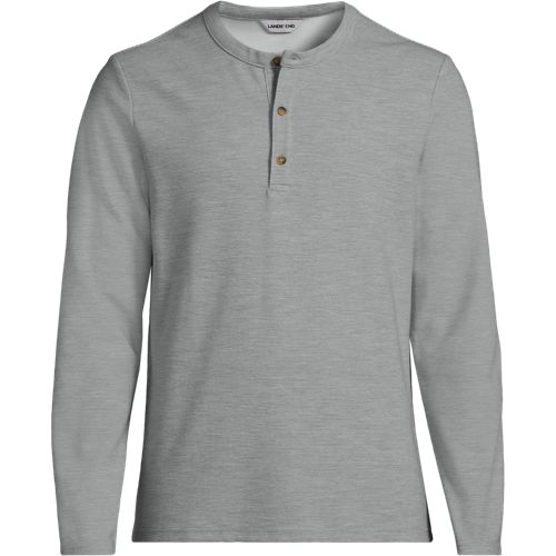 Long Sleeve Henley Ottoman Top, Men, size: M, regular, Grey, Cotton/Polyester/Cotton-blend, by Lands' End