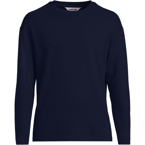 Long Sleeve Ottoman Crew Neck Top, Men, size: M, regular, Blue, Cotton/Polyester/Cotton-blend, by Lands' End