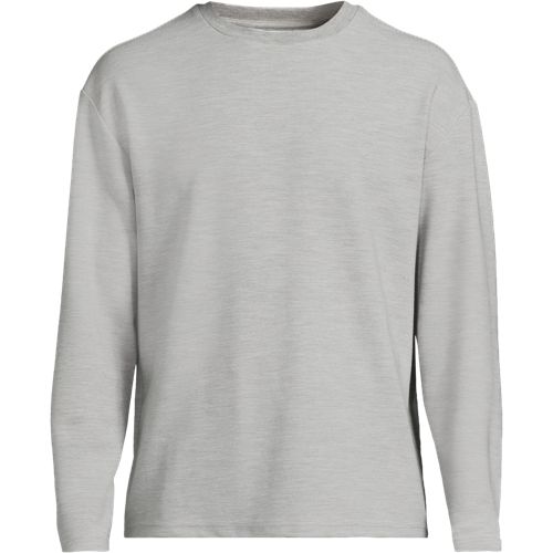 Long Sleeve Ottoman Crew Neck Top, Men, size: M, regular, Grey, Cotton/Polyester/Cotton-blend, by Lands' End