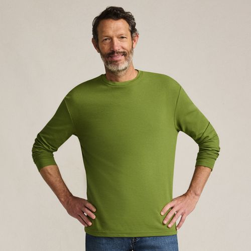 Long Sleeve Ottoman Crew Neck Top, Men, size: XL, regular, Green, Cotton/Polyester/Cotton-blend, by Lands' End