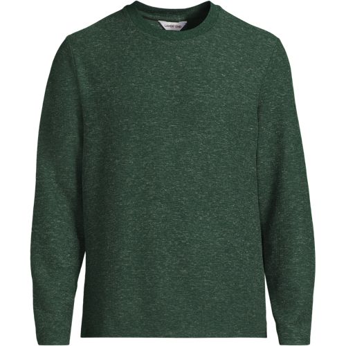 Soft Ease Linen Blend Waffle Knit Crew Neck Top, Men, size: M, regular, Green, Linen/Polyester/Poly-blend, by Lands' End