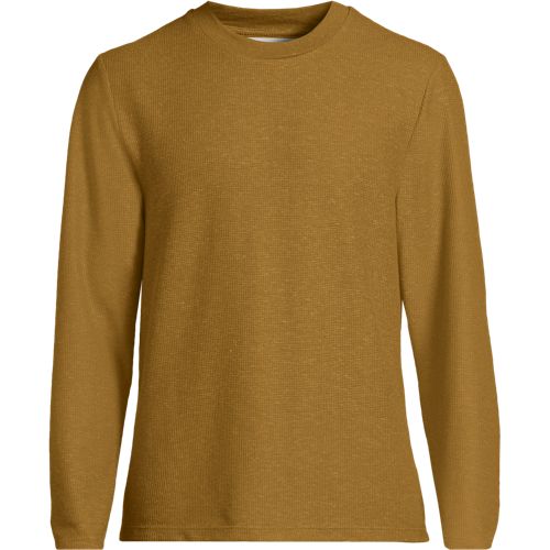 Soft Ease Linen Blend Waffle Knit Crew Neck Top, Men, size: M, regular, Yellow, Linen/Polyester/Poly-blend, by Lands' End