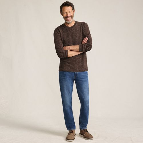 Soft Ease Linen Blend Waffle Knit Crew Neck Top, Men, size: M, regular, Brown, Linen/Polyester/Poly-blend, by Lands' End