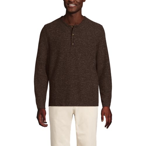  Lands' End Struktur-henleyshirt Mit Leinen, Herren, Größe:44-46 Regular, Braun, Leinen/polyester/polyester-mischung, By Lands' End 