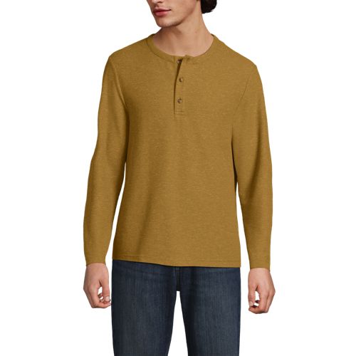  Lands' End Struktur-henleyshirt Mit Leinen, Herren, Größe:44-46 Regular, Gelb, Leinen/polyester/polyester-mischung, By Lands' End 