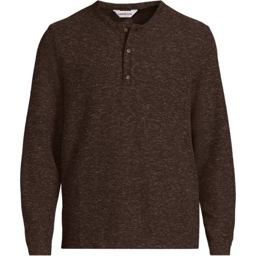 Soft Drape Linen Blend Waffle Knit Henley Top, Men, size: S, regular, Brown, Linen/Polyester/Poly-blend, by Lands' End