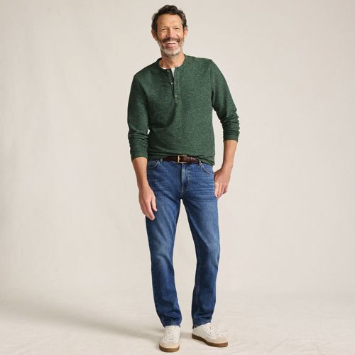 Soft Drape Linen Blend Waffle Knit Henley Top, Men, size: M, regular, Green, Linen/Polyester/Poly-blend, by Lands' End