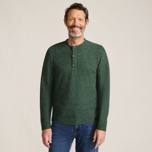  Lands' End Struktur-henleyshirt Mit Leinen, Herren, Größe:44-46 Regular, Grün, Leinen/polyester/polyester-mischung, By Lands' End 