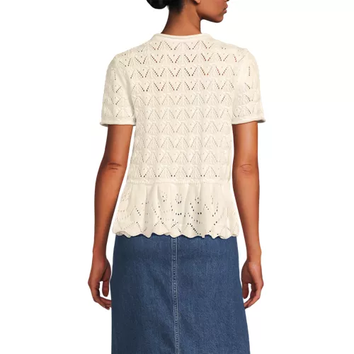 Women's Drifter Pointelle Ruffle Hem Cardigan Sweater, Back