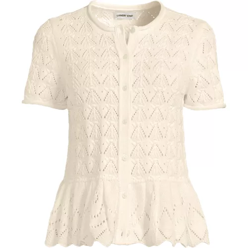 Women's Drifter Pointelle Ruffle Hem Cardigan Sweater, Front