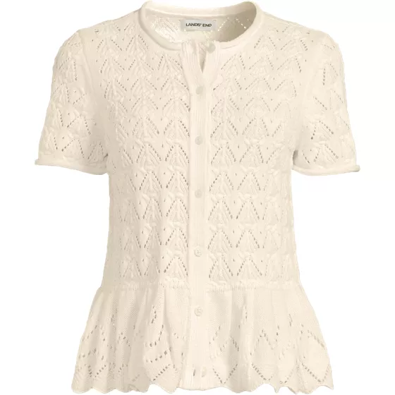 Women's Drifter Pointelle Ruffle Hem Cardigan Sweater - primary