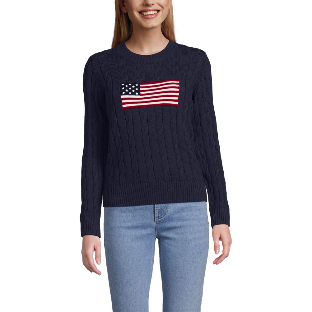 Women's American Flag Drifter Cable Sweater | Lands' End