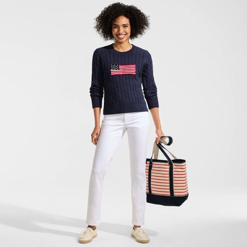 Women's American Flag Drifter Cable Sweater | Lands' End
