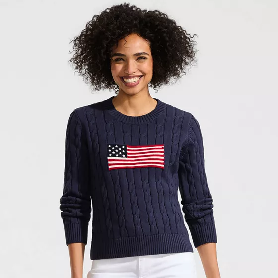 Women's American Flag Drifter Cable Sweater - primary