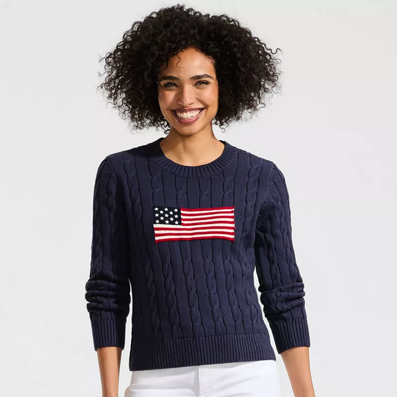 Women's American Flag Drifter Cable Sweater, alternative image