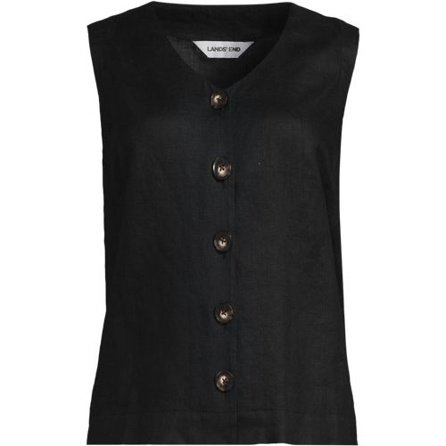 Premium Pure Linen Sleeveless Button Front Top, Women, size: 20, regular, Black, Linen, by Lands' End
