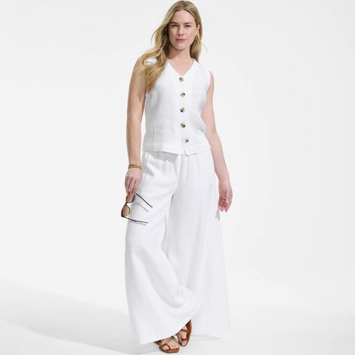 Premium Pure Linen Sleeveless Button Front Top, Women, size: 12, regular, White, Linen, by Lands' End