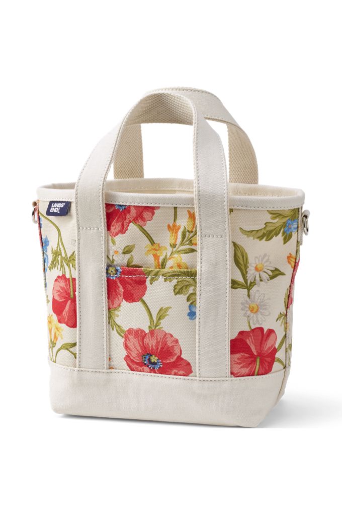 Small Print 5 Pocket Open Top Canvas Tote Bag - Lands' End - Ivory