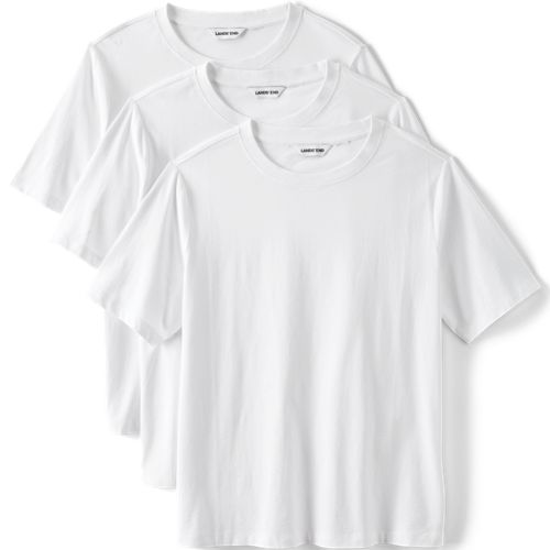 Pure Cotton Crew Neck T-Shirts - 3 Pack, Women, size: 3XL, plus, White, Cotton/Cotton-blend, by Lands' End